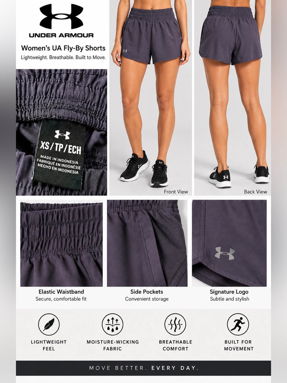 Under Armour Women’s Fly-By Shorts — Dark purple size XS
